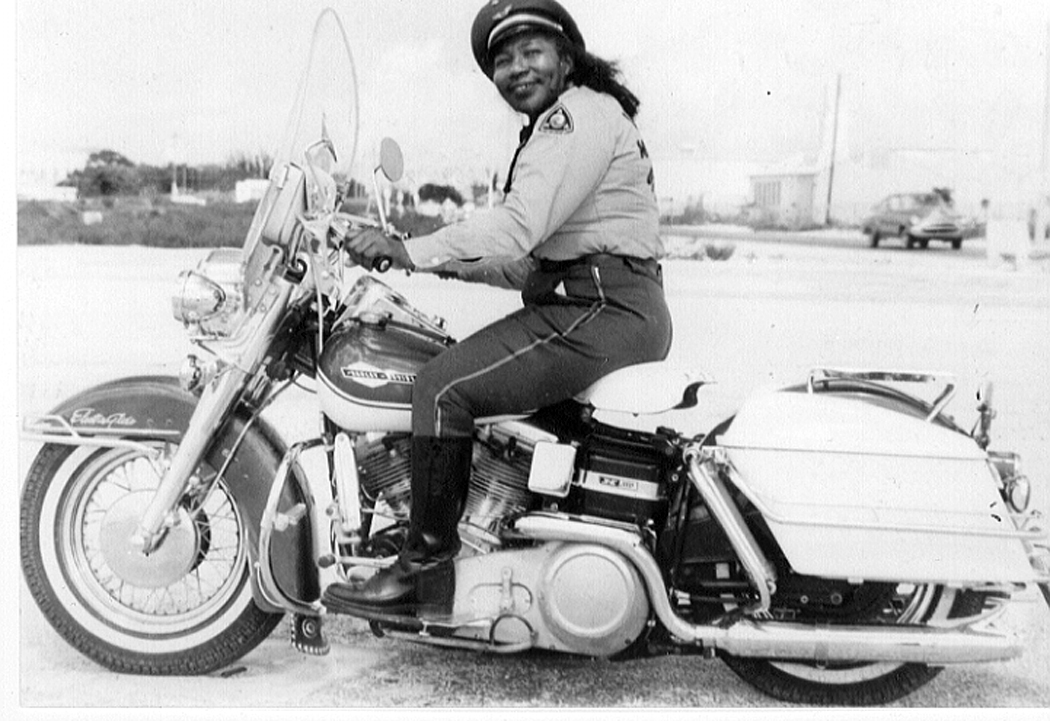 Bessie Stringfield on her Harley-Davidson Electra Glide, from Ann Ferrar Collection. This is another photo given to Ann by Bessie herself. Photo is property of the author and must not be used by other parties without prior written permission from Ms. Ferrar.